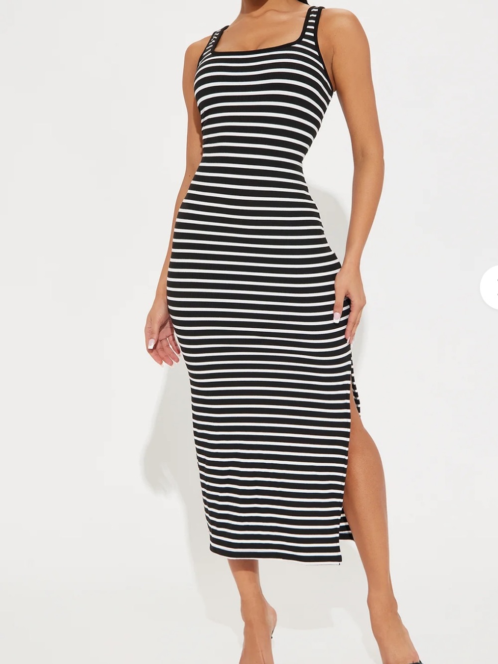 Sleeveless Black and White Striped Midi Dress